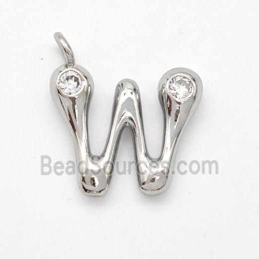 Copper Letter-W Pendant Pave Zirconia Platinum Plated