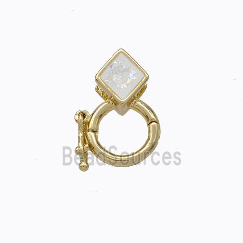 Copper Clasp Pave White Fire Opal Rhombus 18K Gold Plated