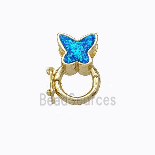 Copper Clasp Pave Blue Fire Opal Butterfly 18K Gold Plated