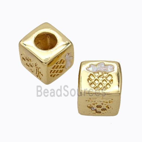 Copper Cube Beads Pave Zirconia Fire Opal Pineapple Large Hole 18K Gold Plated