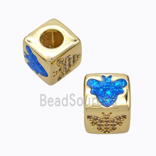 Copper Cube Beads Pave Zirconia Fire Opal Honeybee Large Hole 18K Gold Plated