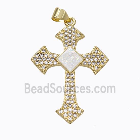 Copper Cross Pendant Micropave Zirconia Fire Opal 18K Gold Plated