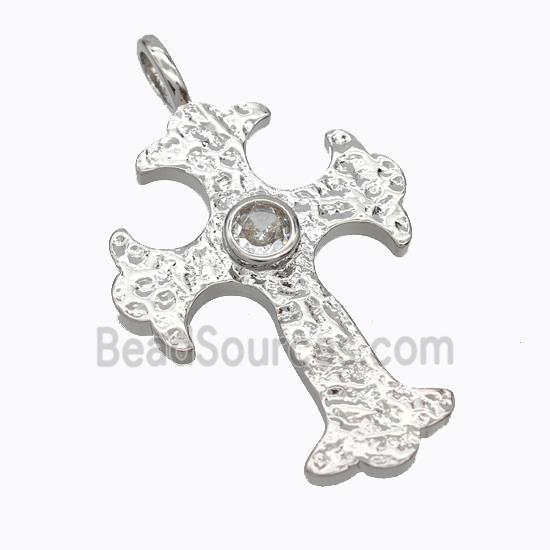 Copper Cross Pendant Pave Zirconia Platinum Plated