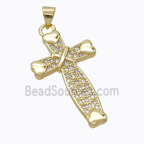 Copper Cross Pendant Pave Zirconia Religious Gold Plated