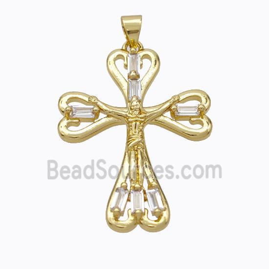 Copper Jesus Crucifix Cross Pendant Pave Zirconia Gold Plated