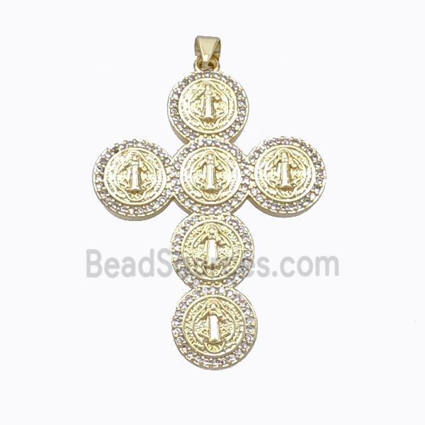 Copper Cross Pendant Pave Zirconia Jesus Gold Plated