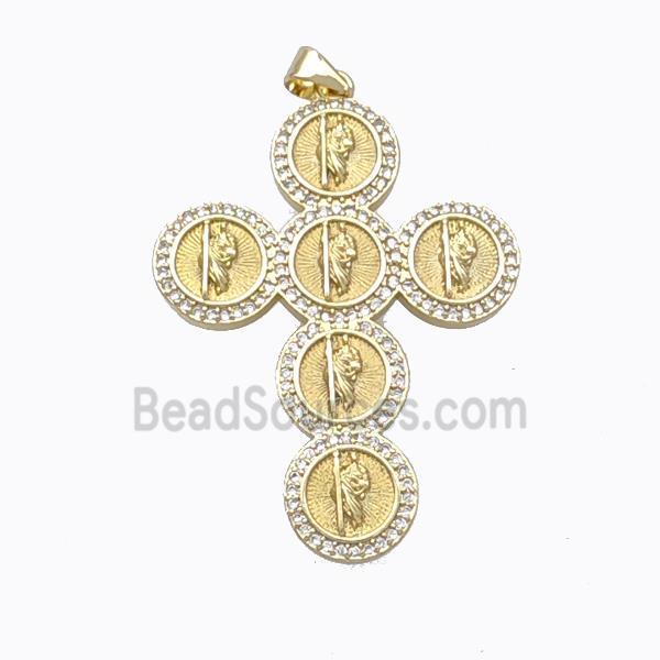 Copper Cross Pendant Pave Zirconia Jesus Gold Plated
