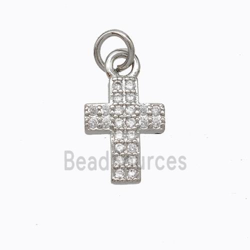 Copper Cross Pendant Pave Zirconia Platinum Plated