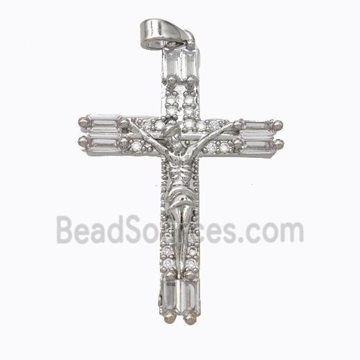 Copper Crucifix Cross Pendant Pave Zirconia Jesus Platinum Plated