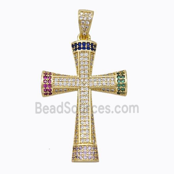 Copper Cross Pendant Micropave Zirconia Gold Plated