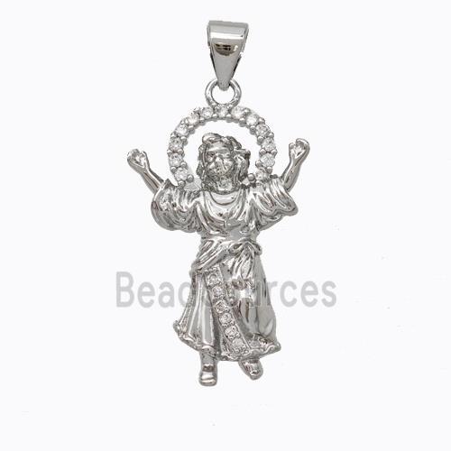 Jesus Charms Copper Pendant Pave Zirconia Platinum Plated