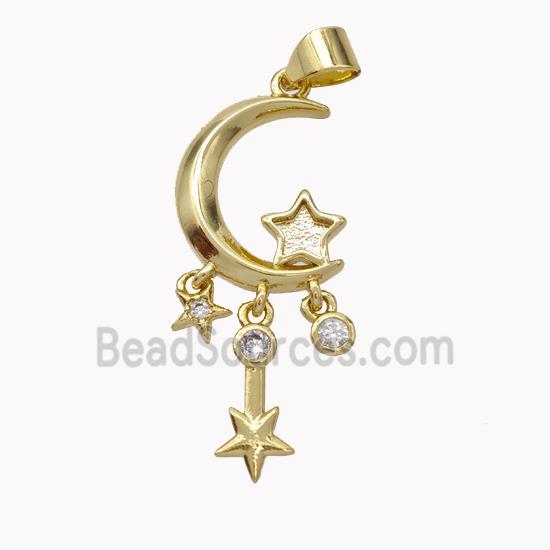 Copper Moon Pendant Pave Zirconia Star Gold Plated