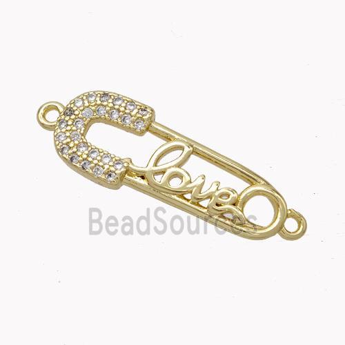 SafetyPin Charms Copper Connector Pave Zirconia LOVE Gold Plated