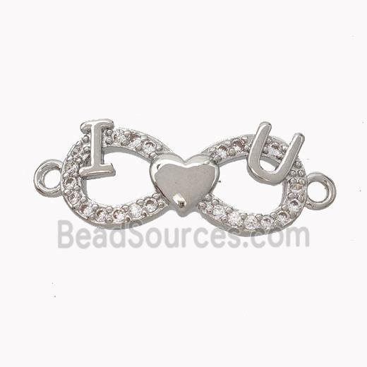 Copper Infinity Connector Pave Zirconia I Heart U Platinum Plated