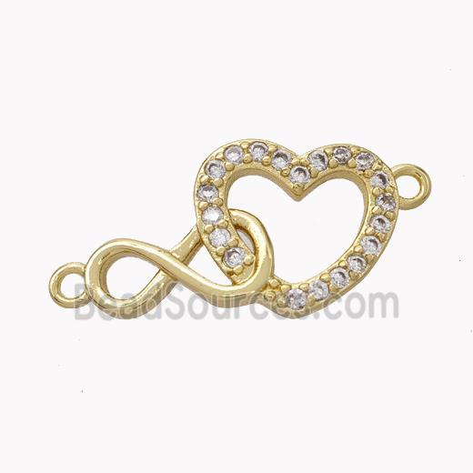 Copper Infinity Heart Connector Micropave Zirconia Gold Plated