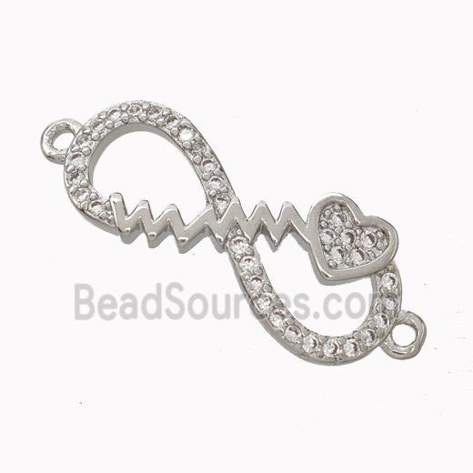 Copper Infinity Connector Micropave Zirconia Heart Platinum Plated