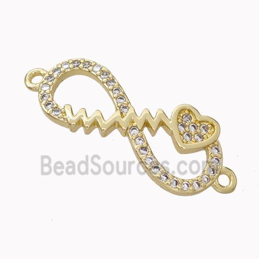 Copper Infinity Connector Micropave Zirconia Heart Gold Plated