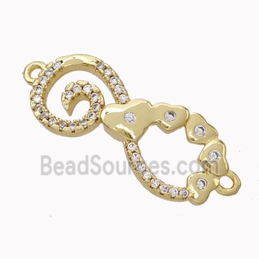 Copper Infinity Connector Micropave Zirconia Heart Gold Plated