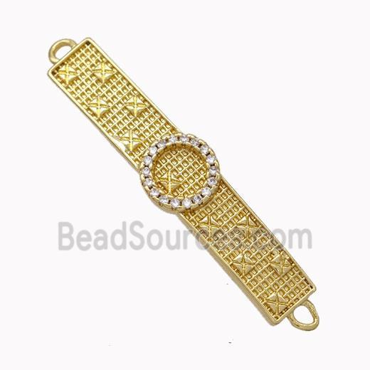 Wristwatch Charms Copper Connector Micropave Zirconia Curving Gold Plated