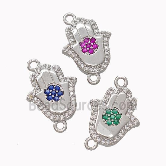 Copper Hamsahand Pendant Micropave Zirconia Platinum Plated Mixed