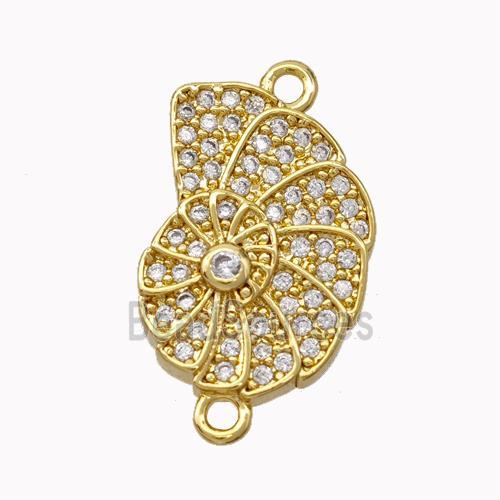 Nautilus Charms Copper Spiral Shell Connector Pave Zirconia Gold Plated