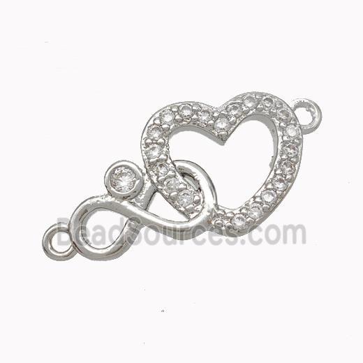 Copper Heart Infinity Connector Micropave Zirconia Platinum Plated