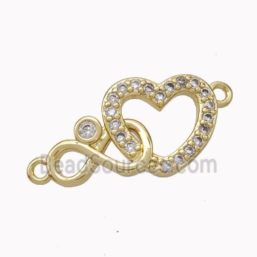 Copper Heart Infinity Connector Micropave Zirconia Gold Plated