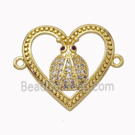 Copper Heart Micropave Zirconia Ladybug Gold Plated