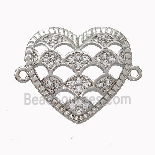 Copper Heart Micropave Zirconia Fan Platinum Plated