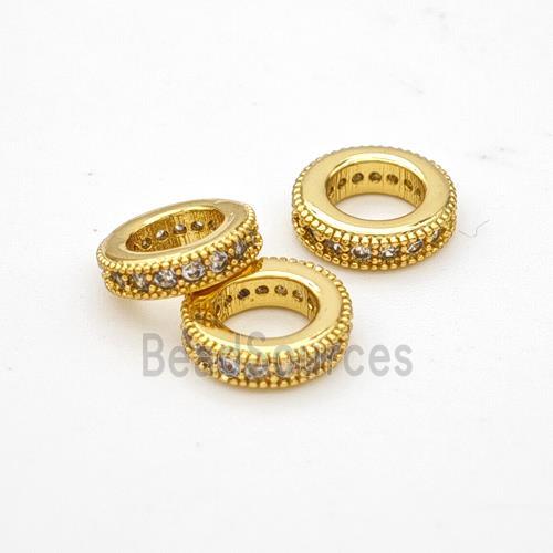 Copper Circle Spacer Beads Micropave Zirconia Large Hole Gold Plated