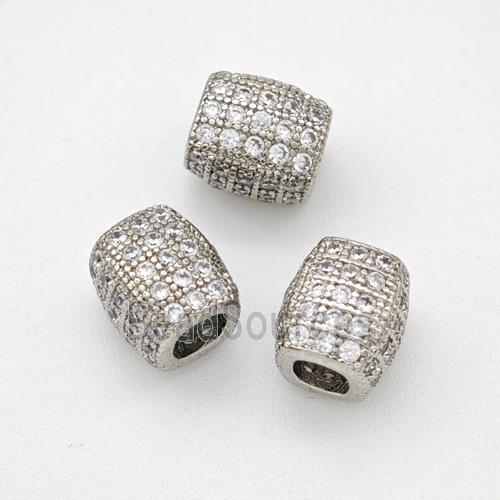 Copper Cuboid Beads Pave Zirconia Large Hole Platinum Plated