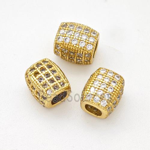 Copper Cuboid Beads Pave Zirconia Large Hole Gold Plated