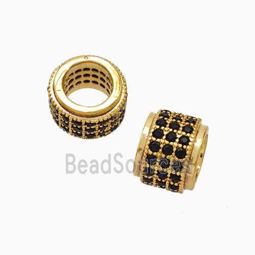 Copper Wheel Beads Pave Zirconia Large Hole Rondelle Gold Plated