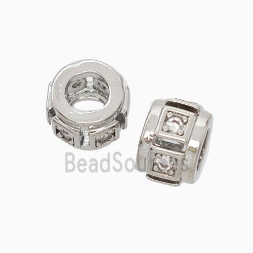 Copper Rondelle Beads Pave Zirconia Large Hole Platinum Plated