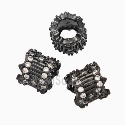 Copper Tube Beads Pave Zirconia Large Hole Black Plated