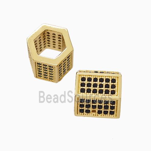 Copper Hexagon Tube Beads Micropave Zirconia Large Hole Gold Plated