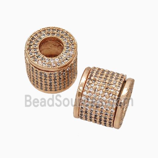 Copper Tube Beads Pave Zirconia Large Hole Column Rose Gold