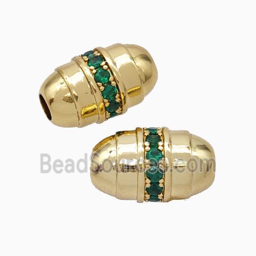 Copper Barrel Beads Pave Zirconia Large Hole Gold Plated