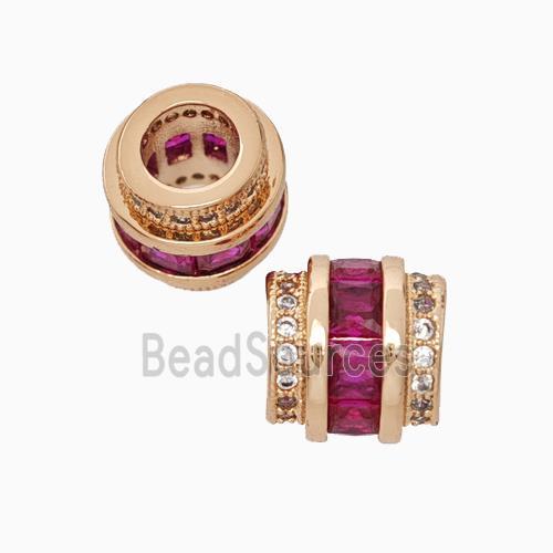 Copper Column Beads Pave Zirconia Large Hole Rose Gold