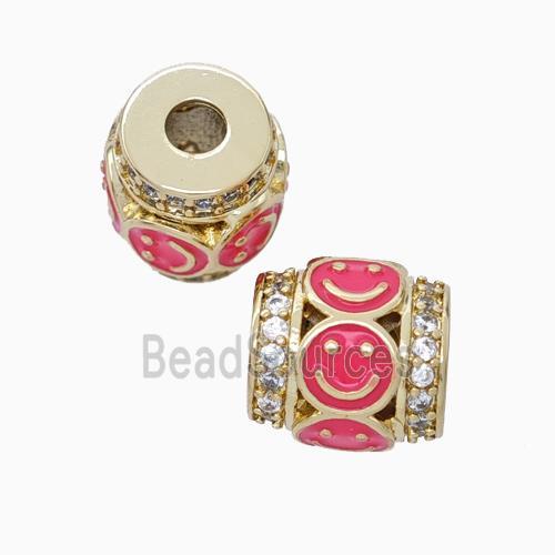 Copper Barrel Beads Pave Zirconia Red Enamel Emoji Large Hole Gold Plated