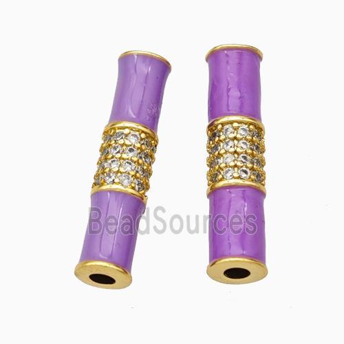 Copper Tube Beads Micropave Zirconia Lavender Enamel White Enamel Gold Plated