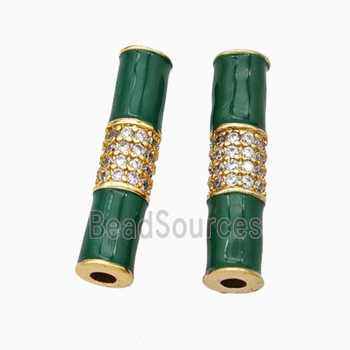 Copper Tube Beads Micropave Zirconia Green Enamel White Enamel Gold Plated