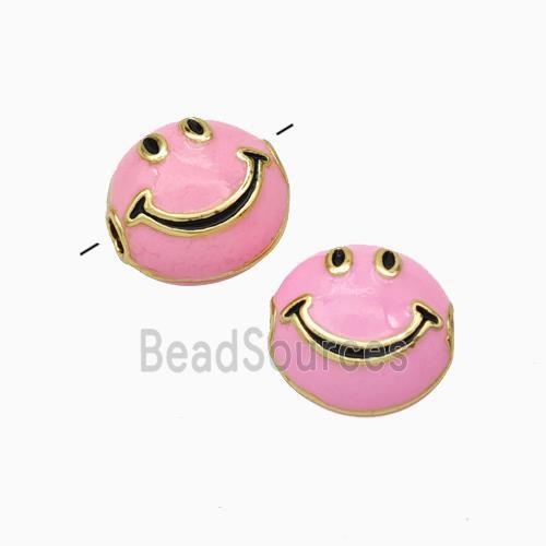 Copper Emoji Beads Pink Enamel Smileface Gold Plated