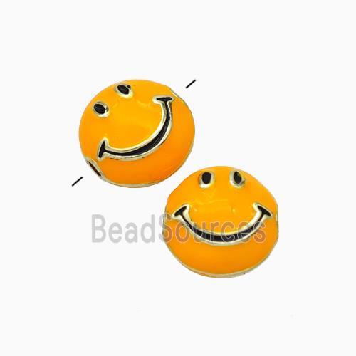 Copper Emoji Beads Orange Enamel Smileface Gold Plated