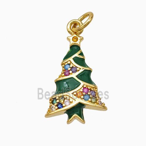 Christmas Tree Charms Copper Pendant Micropave Zirconia Green Enamel Gold Plated