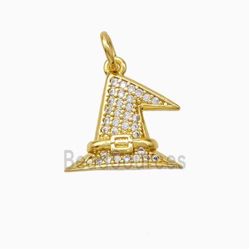 Halloween Hat Charms Copper Pendant Pave Zirconia Gold Plated