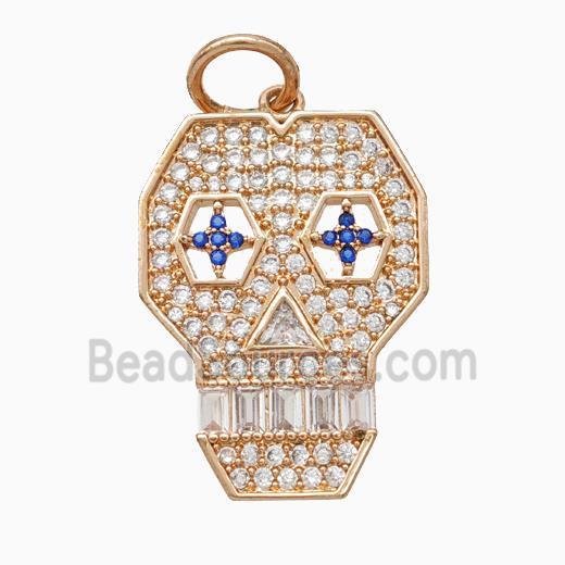 Halloween Skull Charms Copper Pendant Pave Zirconia Rose Gold