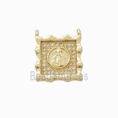 Virgin Mary Charms Copper Pendant Micropave Zirconia Square 2loops Gold Plated