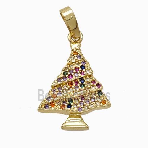 Christmas Tree Charms Copper Pendant Micropave Zirconia Gold Plated