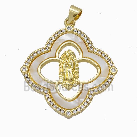 Jesus Charms Copper Pendant Pave Shell Zirconia Clover Gold Plated